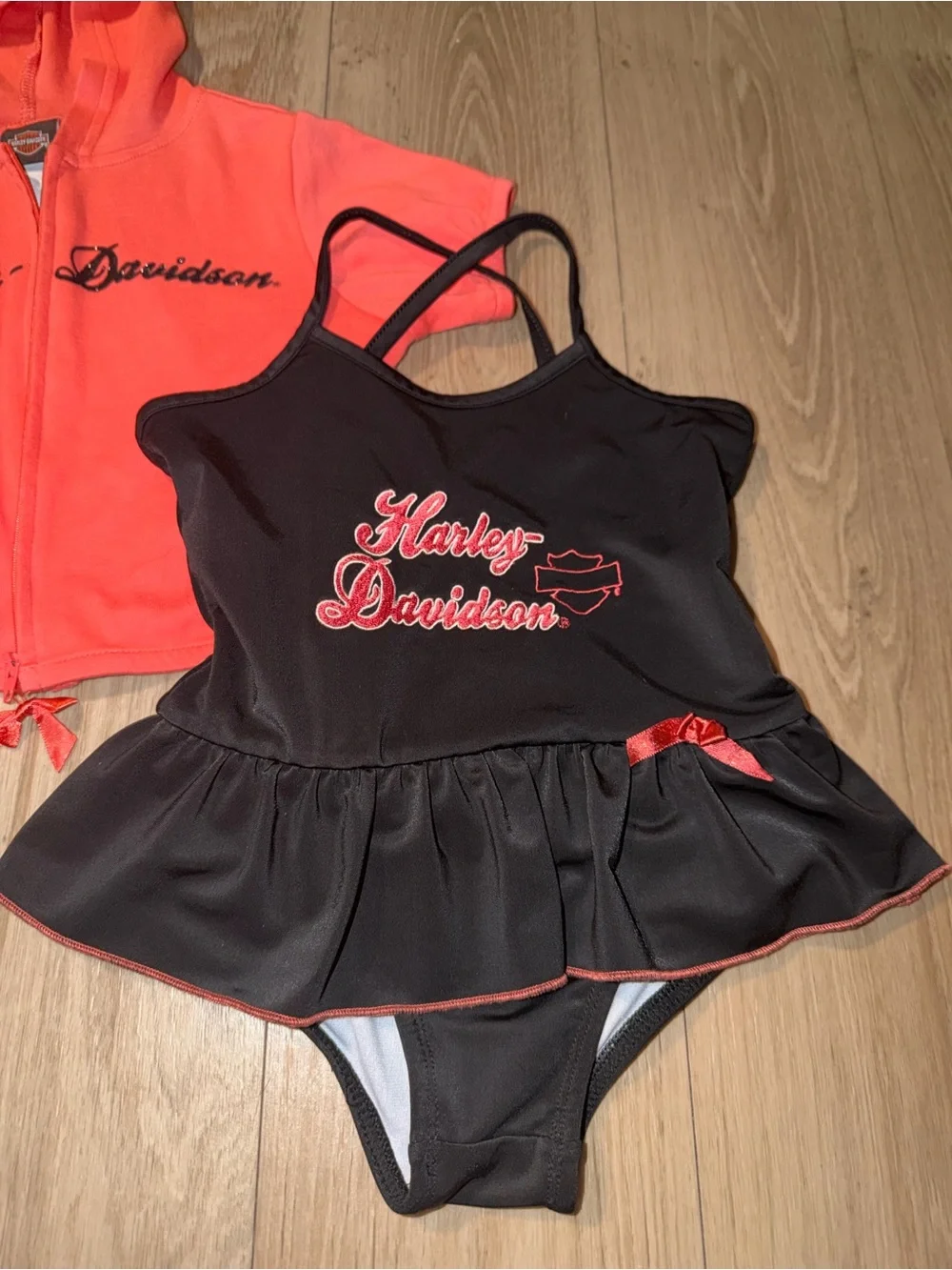 Harley-Davidson toddler Black & Coral Swimsuit Set 3T